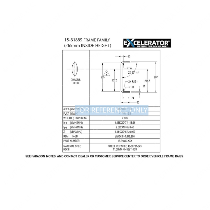 15-31889-162 FRM RAIL-11X287,80KSI,8300,RH