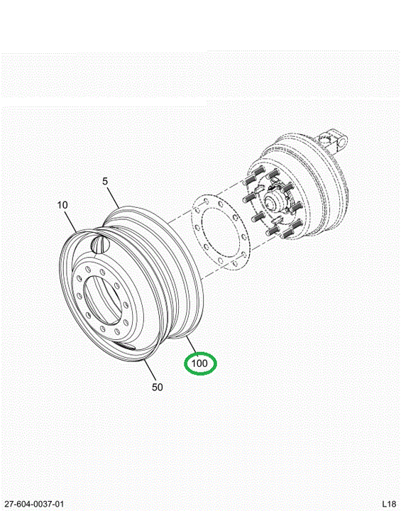 2027032C5 Wheel, Disc, 22.5x12.25dc, 285