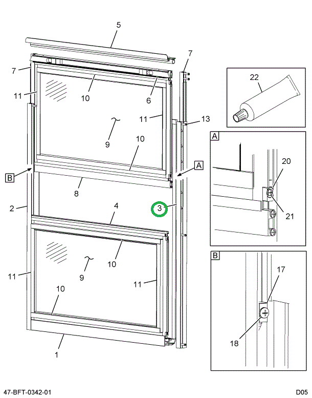 2205449C3 Frame, Window, Side, Bus, Fixe