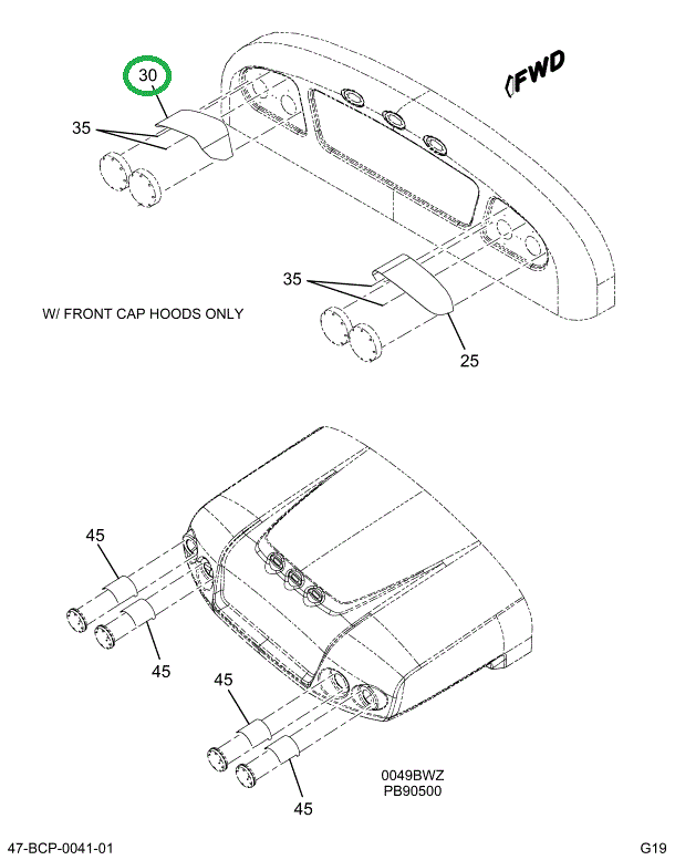 2209407C2 HOOD, 8 LAMP WARN, RH YELLOW