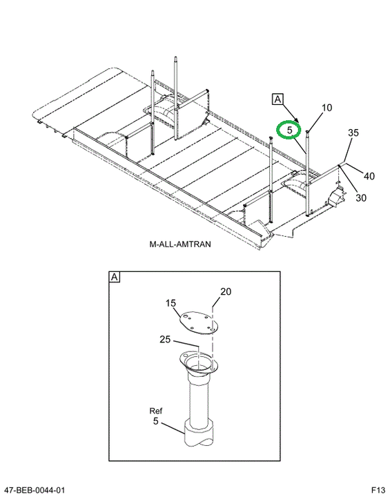 2220372C91 Stanchion, Horizontal, Rh, Bus