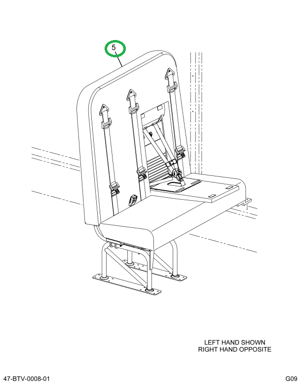 2237347C91 Seat, Left Hand 3pt/cr 39 4leg