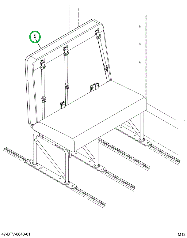 2241063C91 Seat, Left Hand, 39 6leg 3pt T