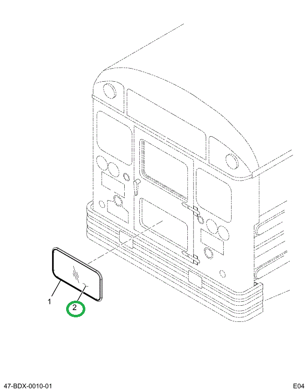 2241660C1 Glass, Door, Rear Btm, Bus, La