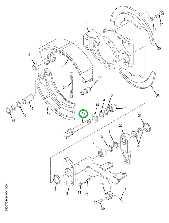2500804C1 Camshaft, Brake s Cam Right, R