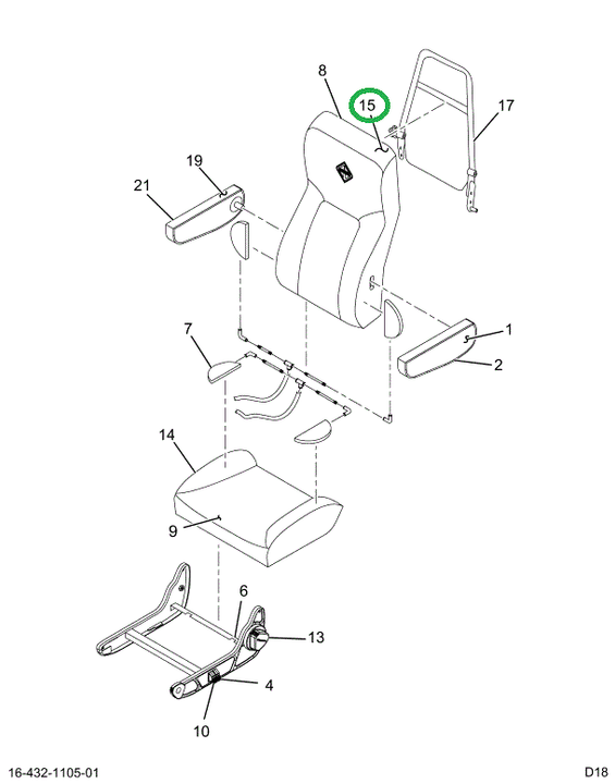 2519148C91 CUSHION,UPH BACK, CHAR LEATH