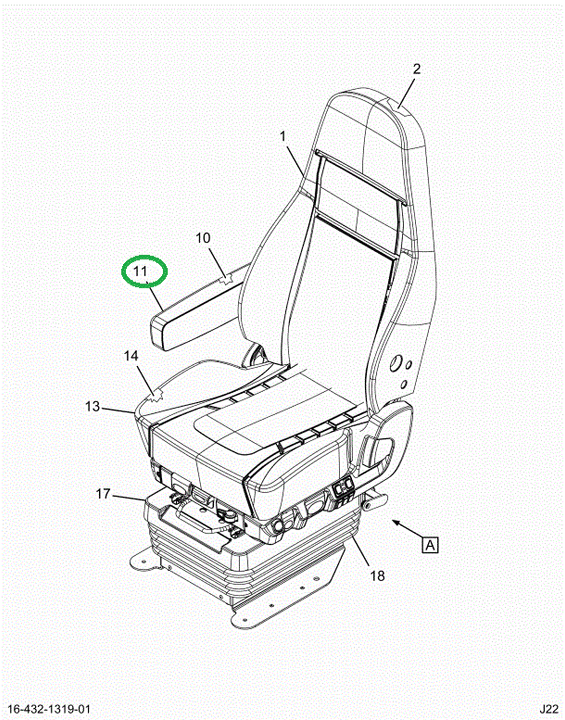 2523401C1 Cover, Armrest, Vinyl, Rh