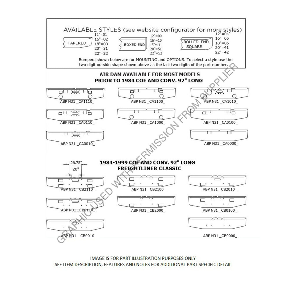 ABP N31 VCB001004 BUMPER FL CLASSIC 1984-99,TOW,PAINT,12"