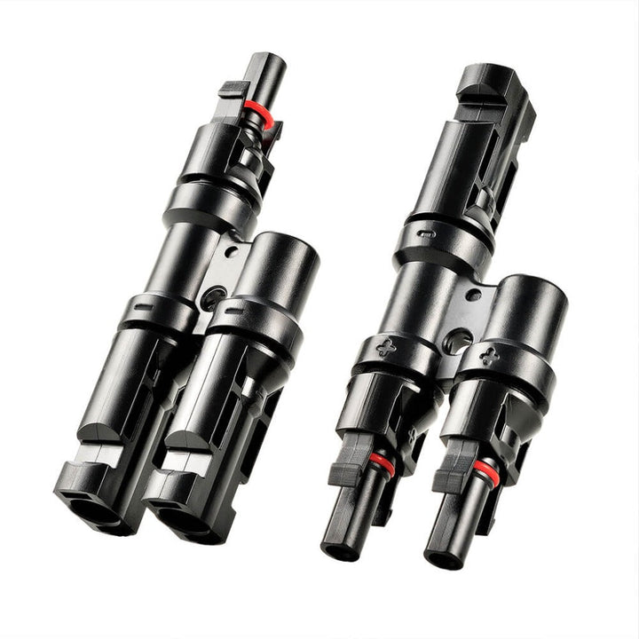 RS-50102T2 10 Gauge Solar Panel Extension Cable with Male and Female Solar Connector Ends (50 Feet Red & Black (Set) + Parallel Connectors)