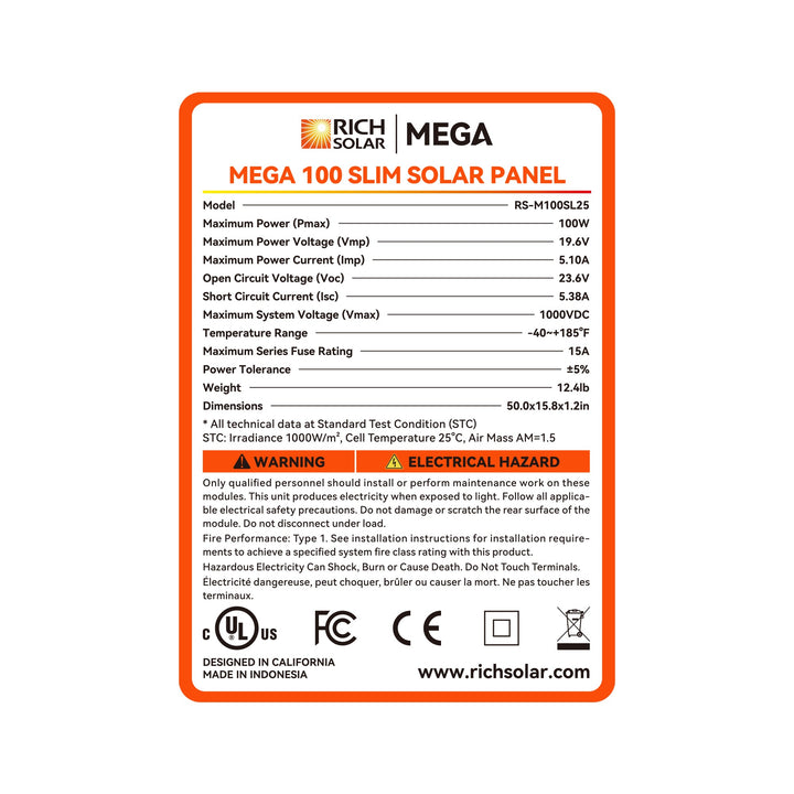 RS-M100SL MEGA 100 SLIM | 100 Watt Slim Solar Panel