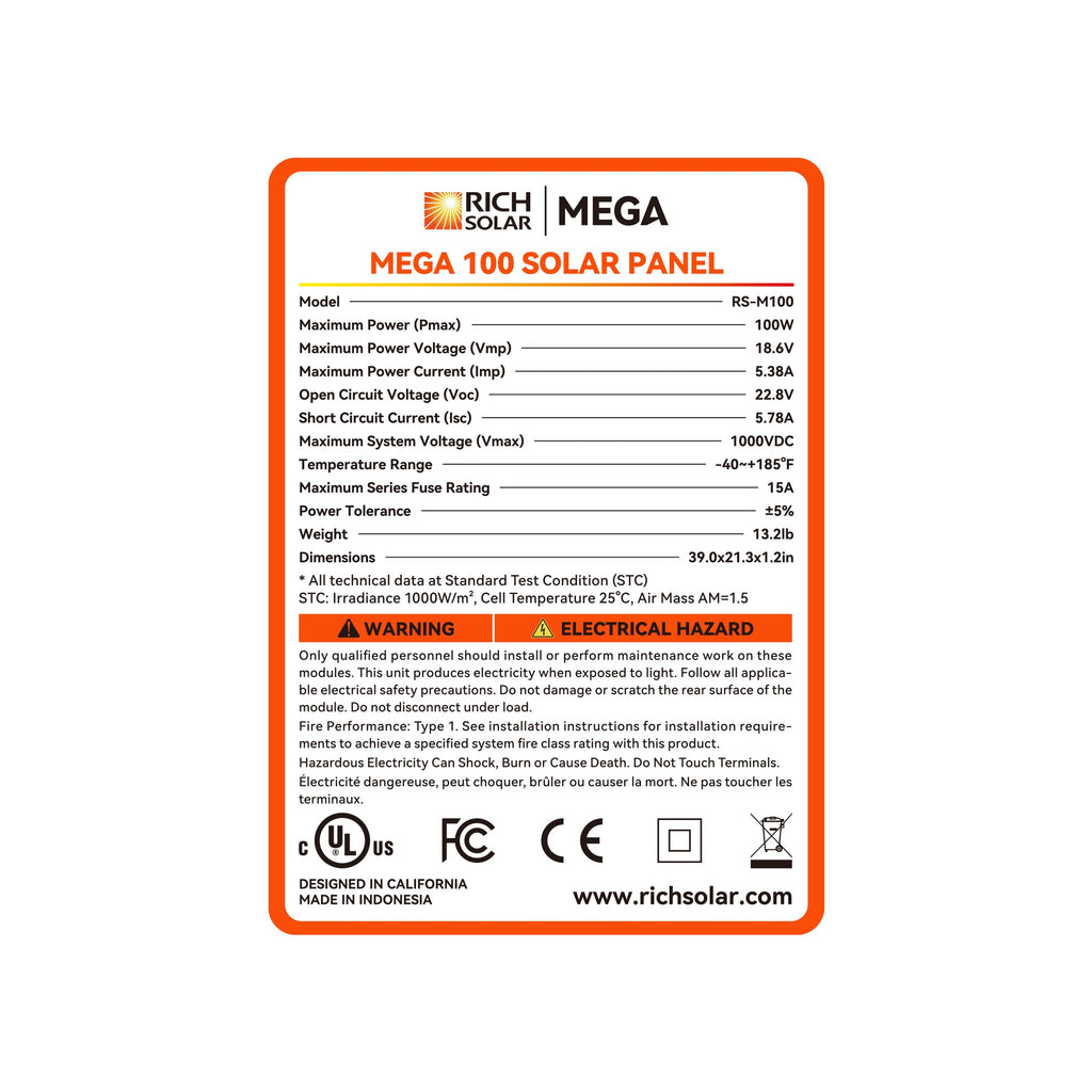 RS-M100 MEGA 100 | 100 Watt Solar Panel