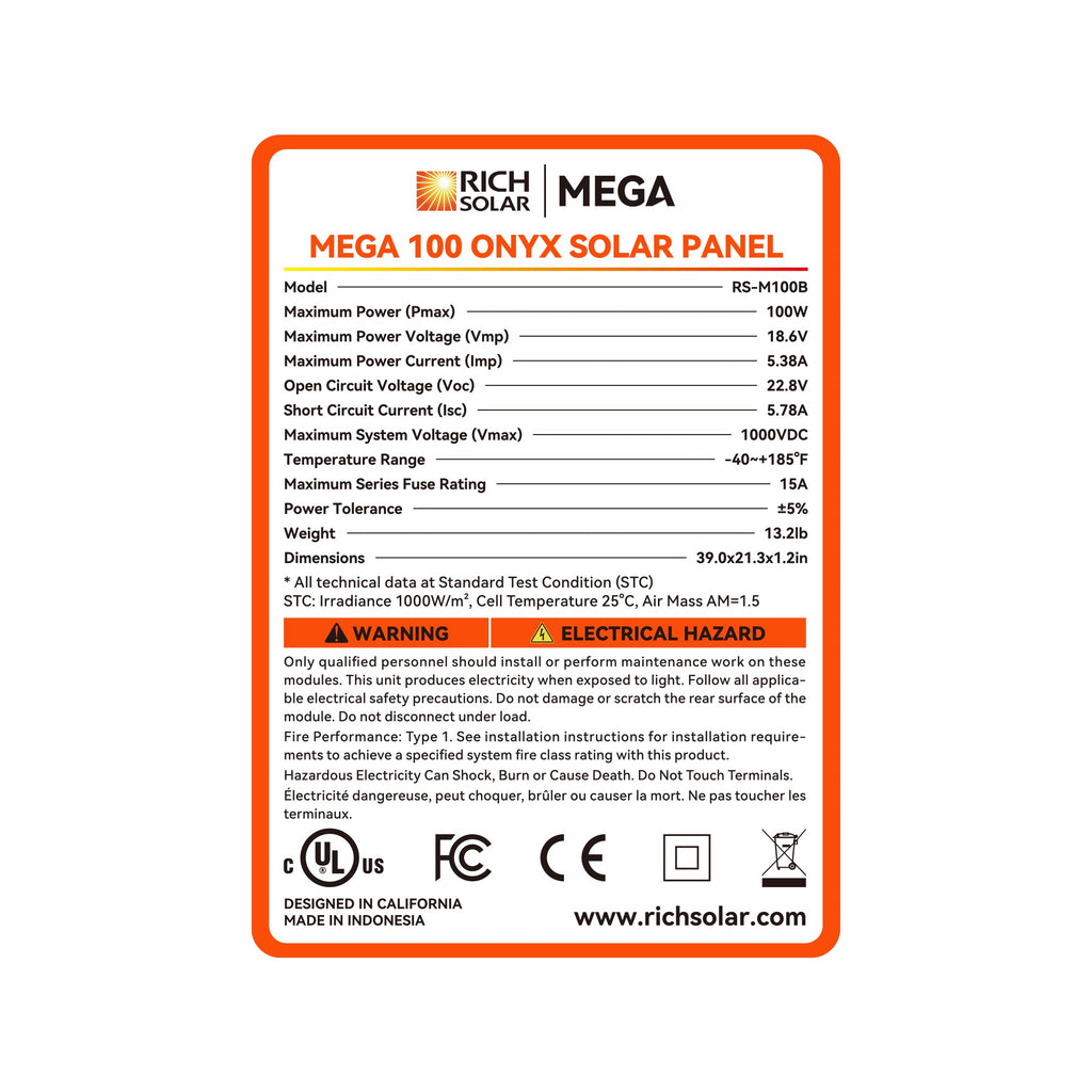 RS-M100 MEGA 100 | 100 Watt Solar Panel