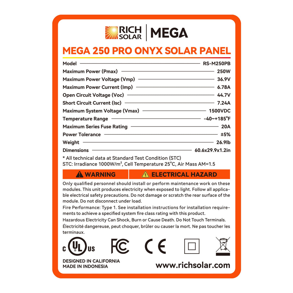 RS-M250P MEGA 250 PRO | 250 Watt 24 Volt Solar Panel