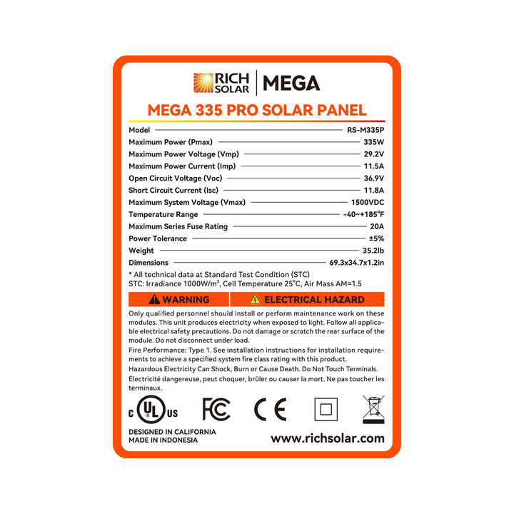 RS-M335-10 MEGA 335 - 10 (335 watt solar panels) (10 Panels)