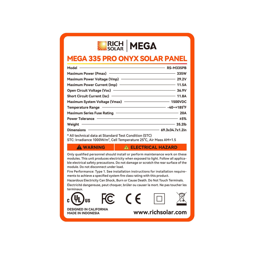 RS-M335-10 MEGA 335 - 10 (335 watt solar panels) (10 Panels)