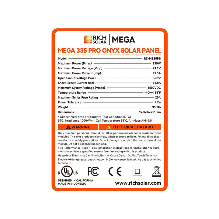 RS-M335-10 MEGA 335 - 10 (335 watt solar panels) (10 Panels)