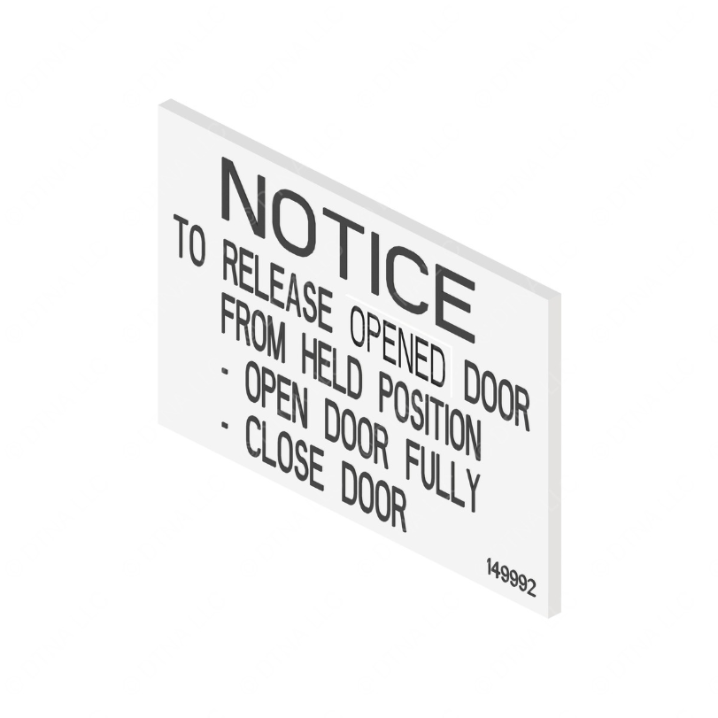 TBB 149992 LABEL, EMERG DR RELEASE NOTICE SLID,ENG