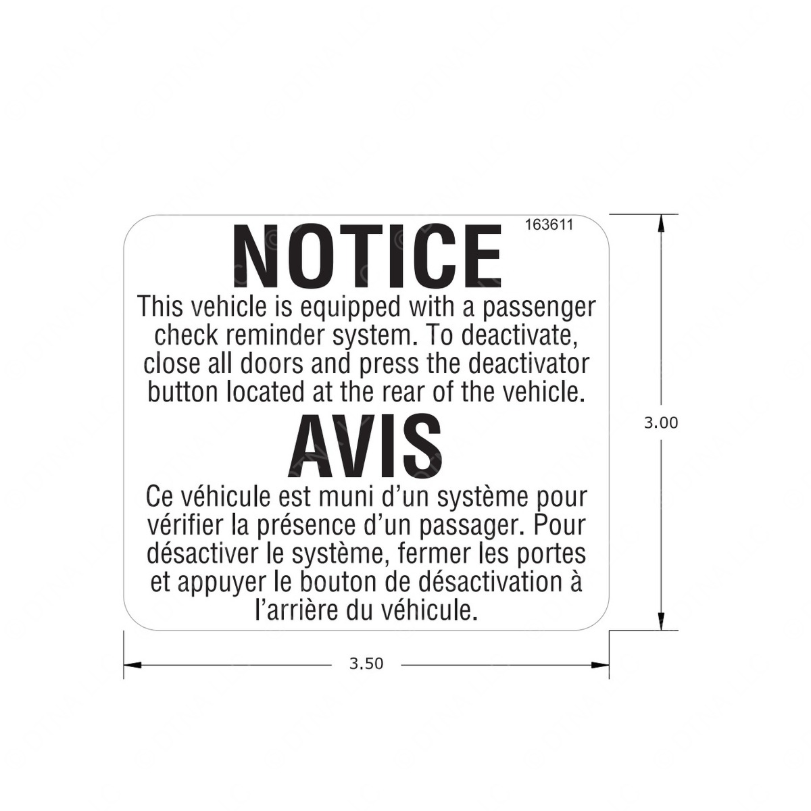 TBB 163611 LABEL, PASS CHECK REMINDER SYS, ENG/FR