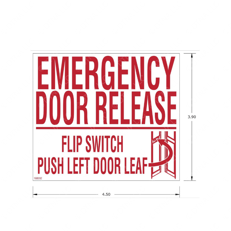 TBB 168092 LABEL, EMERGENCY DOOR RELEASE, RED/WHT,