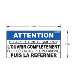 TBB 168940 LABEL, NOTICE, DOOR RELEASE, FRENCH, BL
