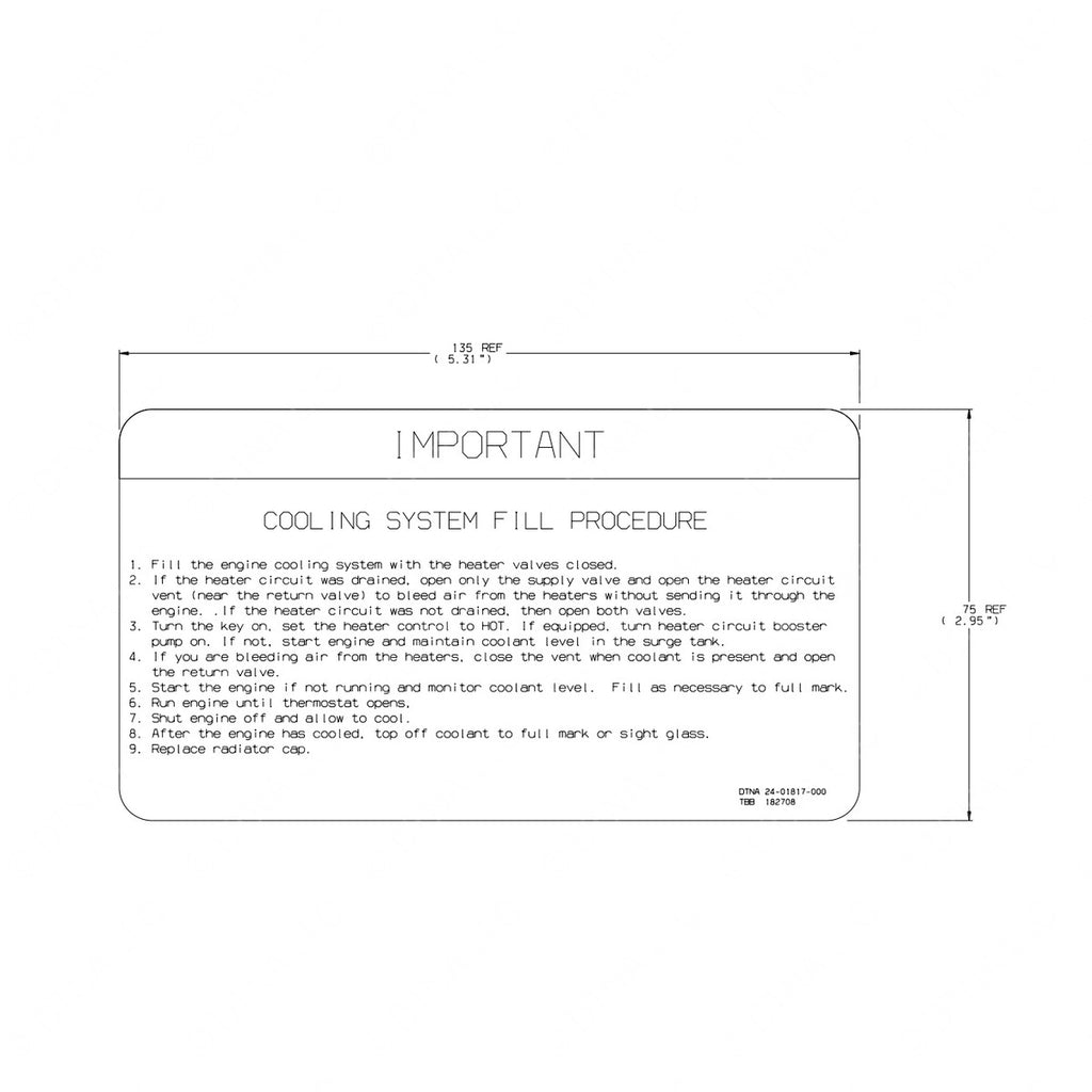 TBB 182708 LABEL-PROCEDURE,COOLANT FILL