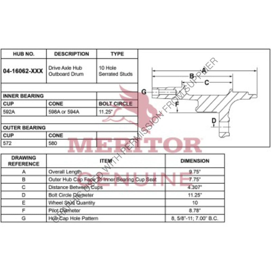 TDA 04 16062 005 HUB ASSEMBLY, STUD, TR
