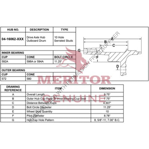 TDA 04 16062 005 HUB ASSEMBLY, STUD, TR
